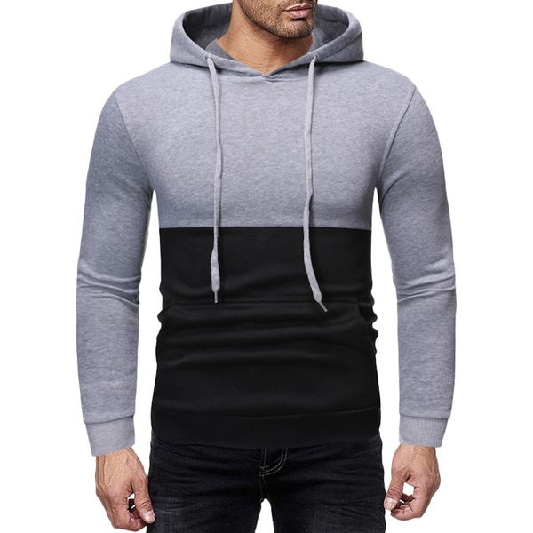 

feitong hoodies sweatshirt men autumn winter long sleeve hooded patchwork sweatshirt slim outwear male, Black