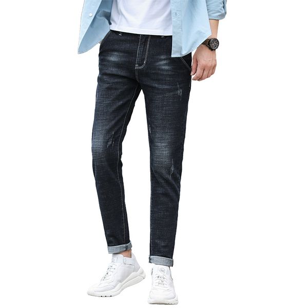 

2019 spring and autumn new men's slim jeans stretch pants, Blue