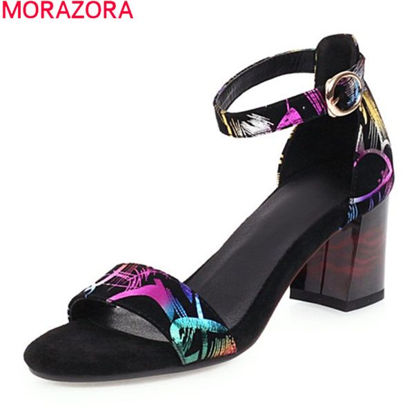 

sandals morazora 2021 high heels shoes summer fashion buckle sheepskin women classic ladies party big size 33-50, Black