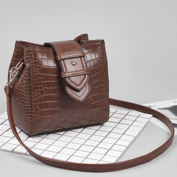 

retro women fashion small crocodile bucket crossbody bags zippers decoration pu leather shoulder bag handbags and purses