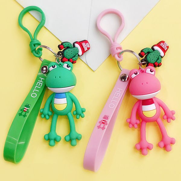 

2019 new cartoon frog doll car keychain leather rope key holder metal bell key chain keyring charm bag auto pendant gift hot, Silver