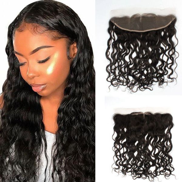 

13x4 уха до уха кружева фронтальная закрытие волна воды с природным hairline pre щипковых малазийского человека фронтального волос, Black;brown