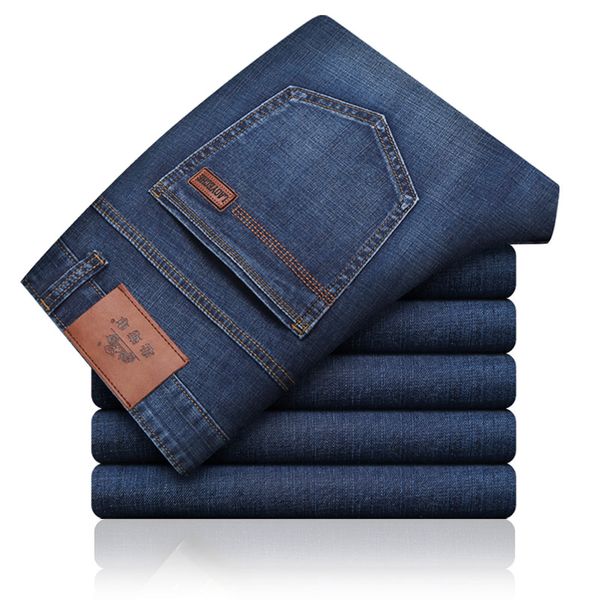 

laoyeche brand stretch men jeans stretch long straight male denim pants blue business five pockets classic jeans for men