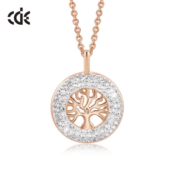 

cde women gold necklace pendant embellished with crystals from swarovski 18k rose gold tree of life jewelry christmas gift, Silver