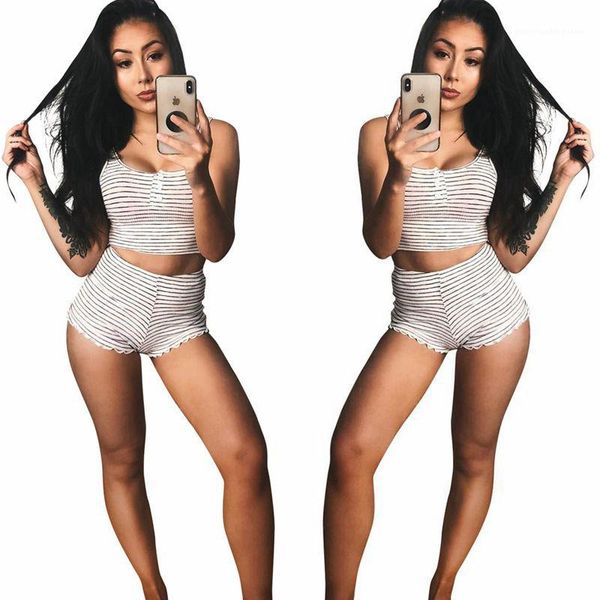 

camis short pants casual females active clothing womens designer striped print tracksuits fashion natural color short, Gray