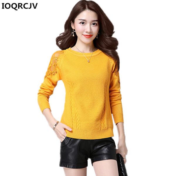 

ioqrcjv new spring autumn women sweater o-neck long-sleeved lace pullover sweater large size short knit clothing women k807, White;black