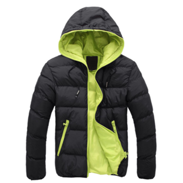 

2020 men down jacket basic winter warm coat hooded long sleeve zipper pocket coat casual male jacket black+orange
