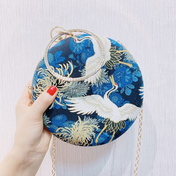 

angelatracy 2019 new arrival chinese style bird fish vintage classical hanfu circular evening crossbody bag day clutch hand bags