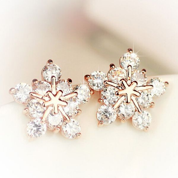 

new ladies crystal snowflake bijoux statement stud earrings for women gold earring fashion jewelry pendientes mujer, Golden;silver
