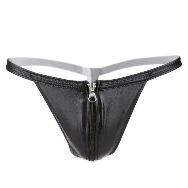 

panties g-string thongs for men & women leather briefs underwear,front zipper bulge pou open crotch thong couple's toys, Black;pink