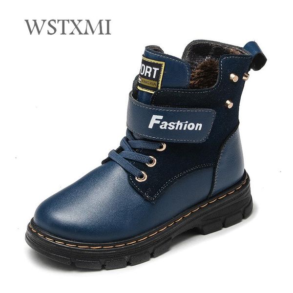 

autumn winter boys boots genuine leather snow boots for kids shoes mid-calf fashion plush warm waterproof children martin, Black;grey