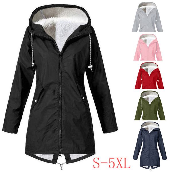 

winter jacket women outdoor solid warm thick outdoor plus size hooded raincoat windproof hiking outerwear menteau hiver femme, Blue;black