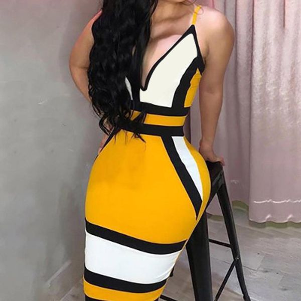 

summer suspender dress women contrast printing skirts womens nightclub skirts 2020 popular deep v hip dresses fashion new trend, Black;gray