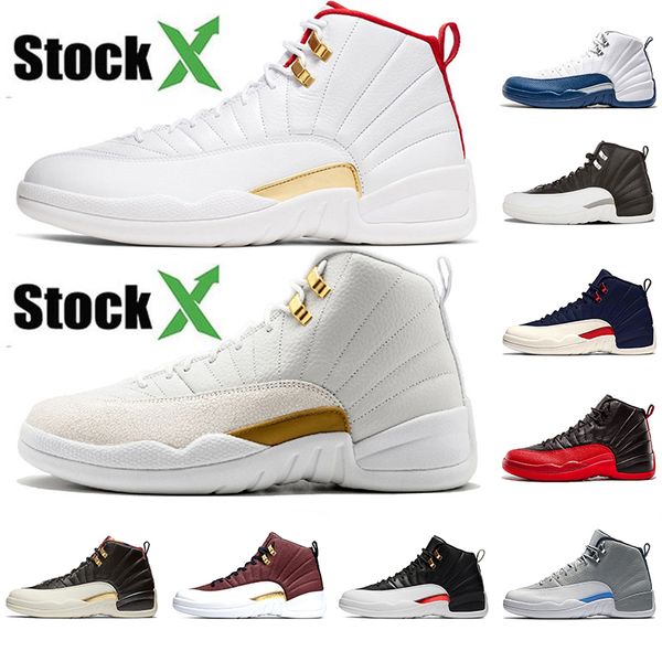 

new 12s fiba ovo white for youth boys air retro jordan 12 jumpman basketball shoes french blue flu game sport sneakers, White;red