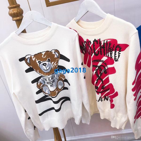 

high end женщины девушки вязаный свитер медведь письмо мотив толстовка круглый вырез с длинным рукавом блузка рубашка трикотаж мода дизайн п, White