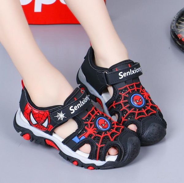 

2020 summer kids brand closed toe toddler boys spiderman sandals sandals shoes orthopedic sport pu leather baby boys beach sandals shoes, Black;red