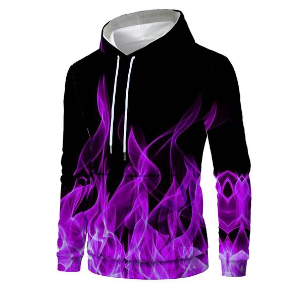

mens designer new purple flame 3d digital printing hoodie, Black