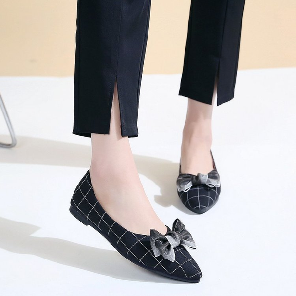 

2020 plaid bow ladies fancy shoes women flat, Black