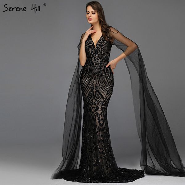 

black v-neck sequined prom dressese mermaid sleeveless sparkle prom gowns design 2019 serene hill bla70117, White;black