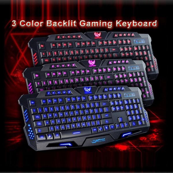 

sale new 3 colors crack illuminated led backlight usb wired multimedia pc gaming keyboard for lol dota cf ergonomics