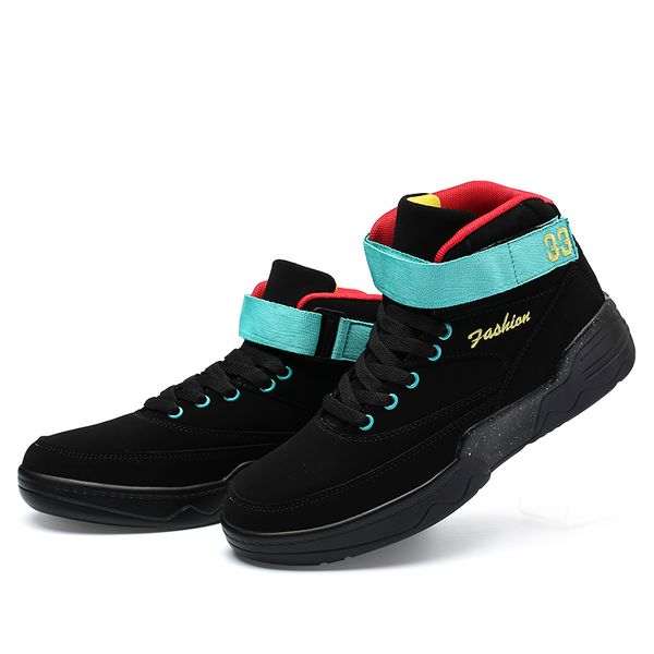

mring tide high-shoes leather couple models net red fashion increase hip-hop hip-hop basketball shoes men's, Black