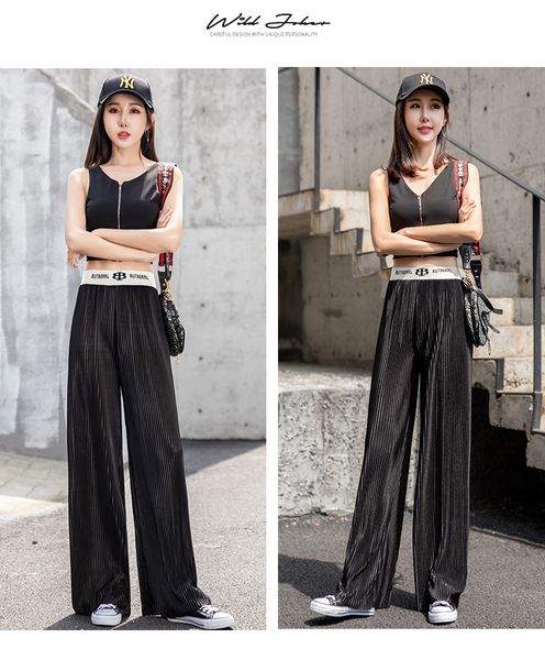 

fashion women's pants 2020 summer new high waist droop mop pants straight tube letter-waist chiffon casual pants