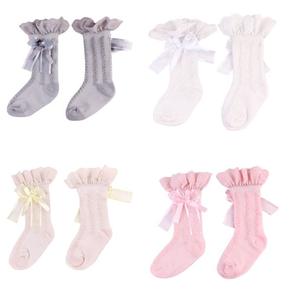 

baby socks boys floor socks printing bow long socks ventilation sweat absorption deodorization cotton thin lace 41, Pink;yellow