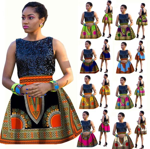 

Women African Dashiki Hippie High Waist Skirt Flared Pleated Short Skirts Tribe Vintage Pleated Flared Ethnic Mini Skirt