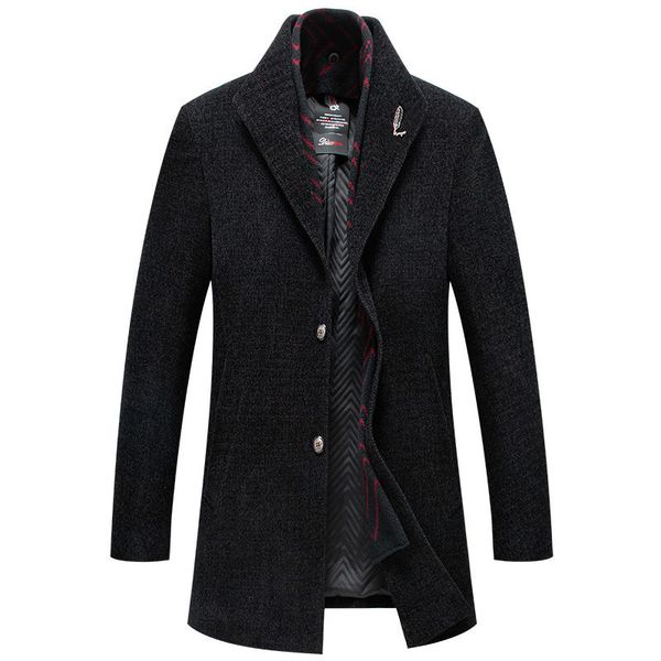 

men's wool & blends winter coat informal fine neck cotton long braid, Black