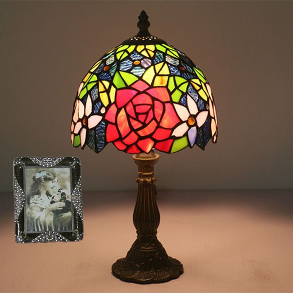 

8 inch tiffany stained glass flowers table lamp european bed room light wedding room princess girl room warm white desk lamp with alloy base