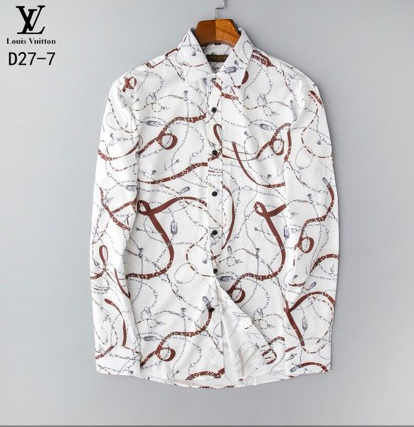 

2020 autumn winter long sleeve casual shirts a rolling collar men printed dress shirt color print slim fit medusa silk shirts gg389, White;black