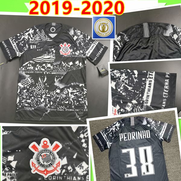

mens 2020 corinthian paulista soccer jersey 19/20 third away jadson soccer shirt pablo balbuena romero 3rd brazil football uniform, Black;yellow