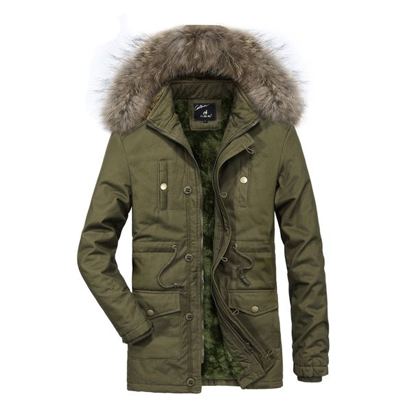 

men's wear winter new style men's warm cotton-padded clothes hooded fur collar plus velvet washed cotton jacket, Black