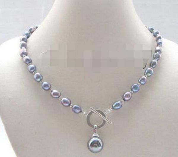 

jewelry pearl necklace 18" 8-9mm natural black baroque freshwater pearl necklace ing, Silver