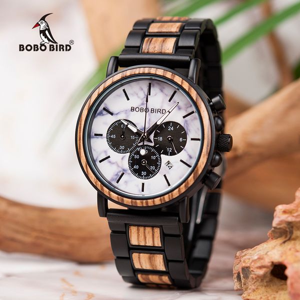 

relogio masculino bobo bird watch men luxury stylish wood watches timepieces chronograph military quartz men's gift, Slivery;brown