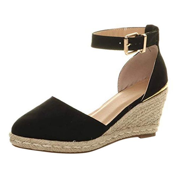 

women girls wedges ankle strap 2019 summer weaving breathable shoes belt buckle heels sandals y200620, Black