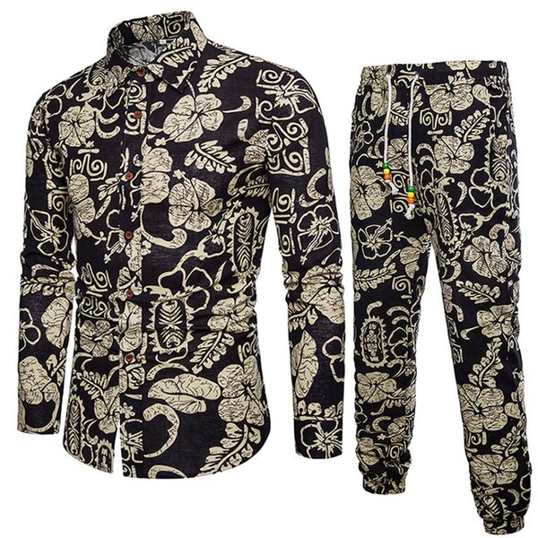 

mens casual long sleeve shirt business slim fit shirt print blouse pants, Gray
