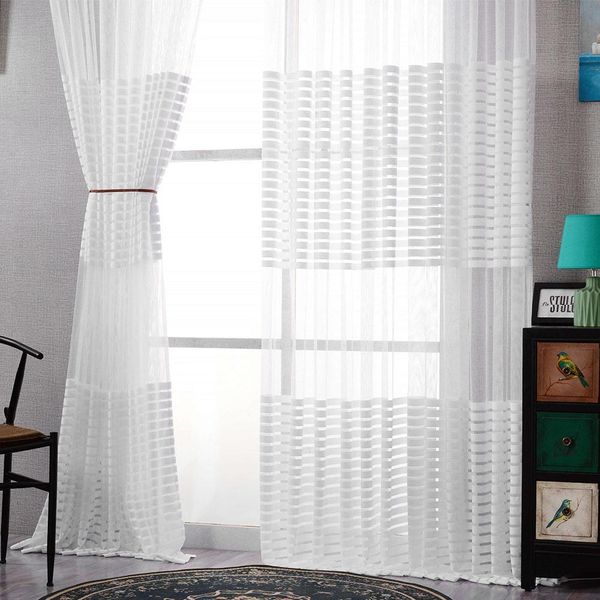 

1pcs modern tulle curtains semi-sheer window white stripe elaborate curtain bedroom balcony drape curtain new