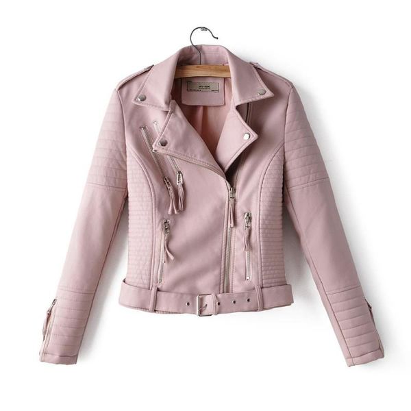 

2019 new womens leather coat autumn winter females fashion multi-zipper punk style locomotive pu washing slim leather jackets, Black