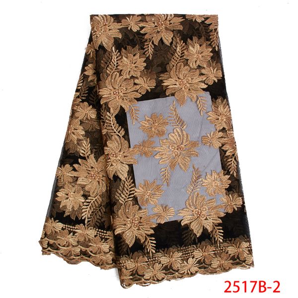 

2019 latest african tulle lace fabric french nigerian laces fabrics with beads stone for wedding dresses ks2517b-1, Black;white