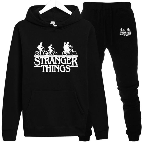 

2019 men hoodies stranger's stuff hoodie sweatshirt ladies/men casual strange things sweatshirt cotton wool pullover + trousers, Black