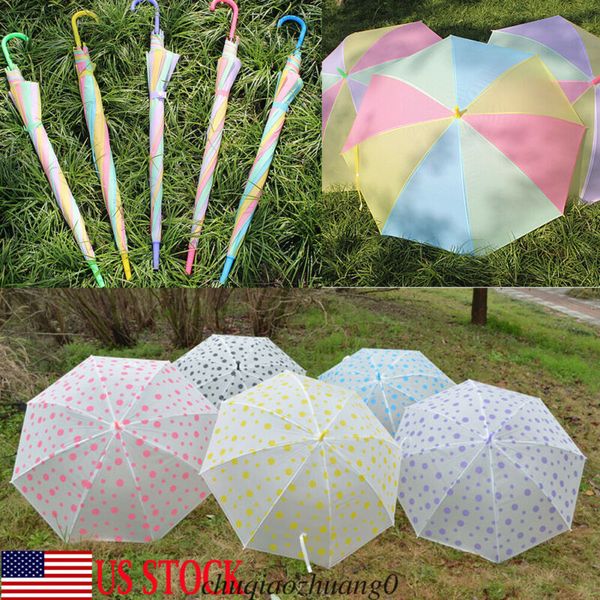 

women colorful rainbow umbrella dot long handle umbrella rain women kids clear sun parasol wedding party