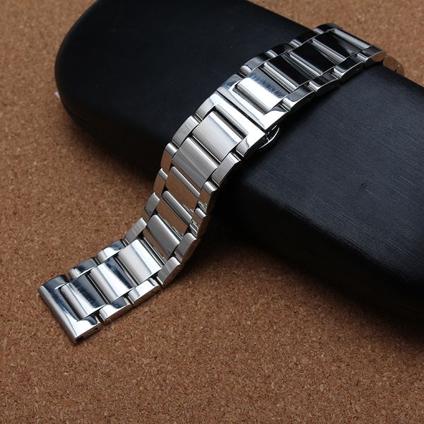 

solid links watchband straight ends polished metal stainless steel watch strap bracelet 18mm 20mm 22mm 23mm 24mm for brand mechinal watches, Black;brown