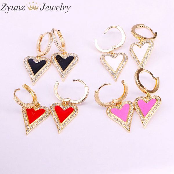 

5 pairs, micro pave cubic zirconia cz paved enamel jewelry lovely heart delicate earring for women, Silver