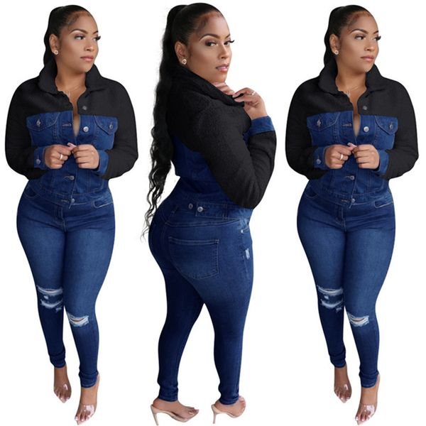 

women sherpa jacket denim panelled outwear button lapel neck coat fashion fall winter clothing casual female hoodies new 2050, Tan;black