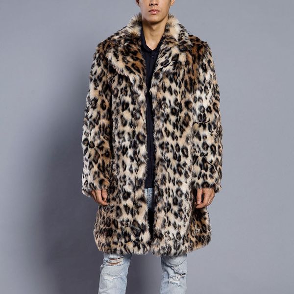

mens leopard winter jacket men warm thick fur collar coat jacket faux fur parka outwear cardigan faux jackets coats parka men, Black;brown