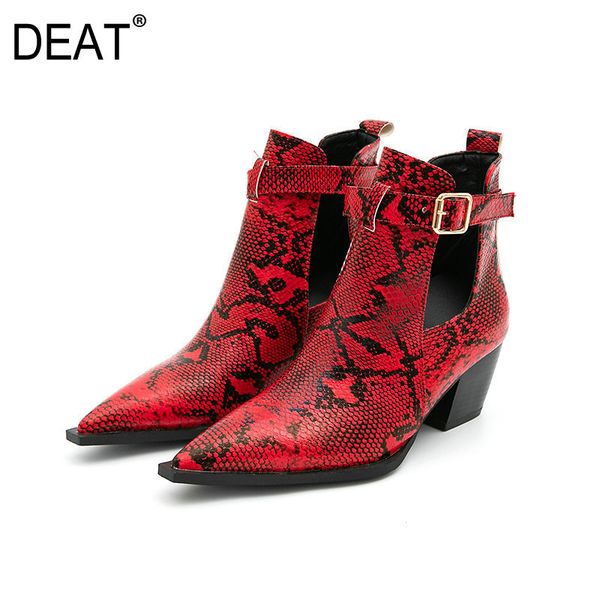 

deat] 2020 sharp toe belt buckle hollow out snake pattern pu leather single women cool work boots new spring summer tide 10g171, Black