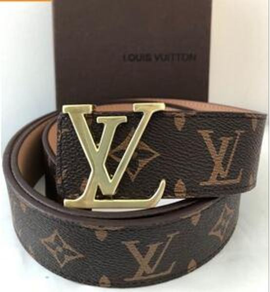 

women men designer louis vuitton gold lv buckle brown with leather strap with with box size 105-125cm, Gray