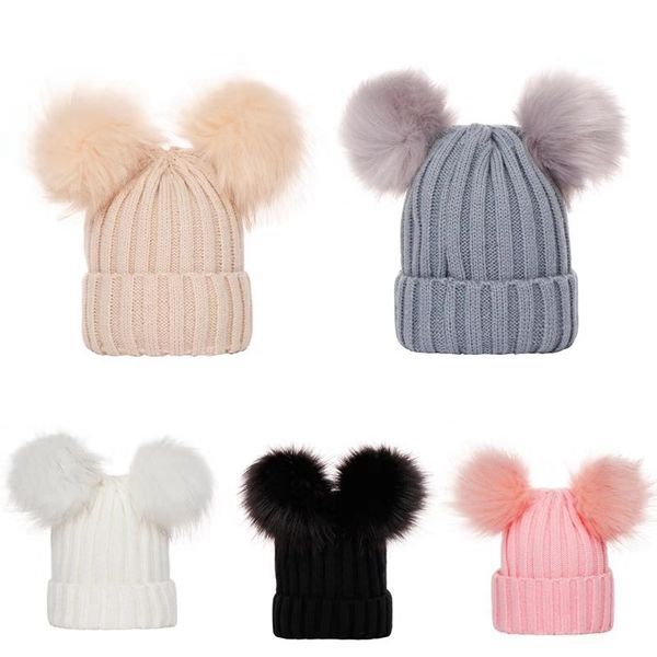

wzcx мода solid color stripes младенца дважды pompom hat повседневная tide осень зима простые девочки cap шапочка hat, Yellow