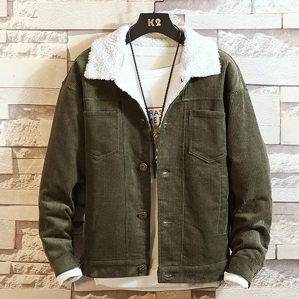 

autumn winter men's coat corduroy cotton solid thick winter coats casual long sleeve button jacket men's warm coat, Black;brown